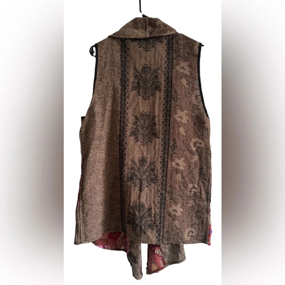 Anu Bohemian Brown Patchwork Draped Sleeveless Boho Vest Cardigan Size Medium - Picture 6 of 8